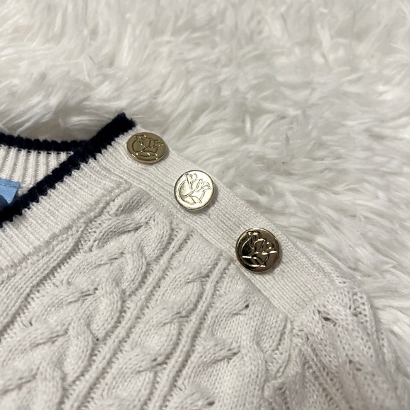 Draper James White Navy Nautical Stripe Cable Knit Crewneck Sweater - Size XS - Picture 4 of 7